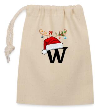 Brief W Weihnachtsmütze - Verschließbarer Geschenkbeutel aus Baumwolle (14x20cm) - Natur - Vorne