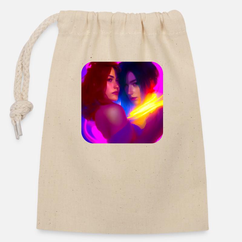Amoureux - Sac cadeau en coton avec cordon (14 x 20 cm) - nature