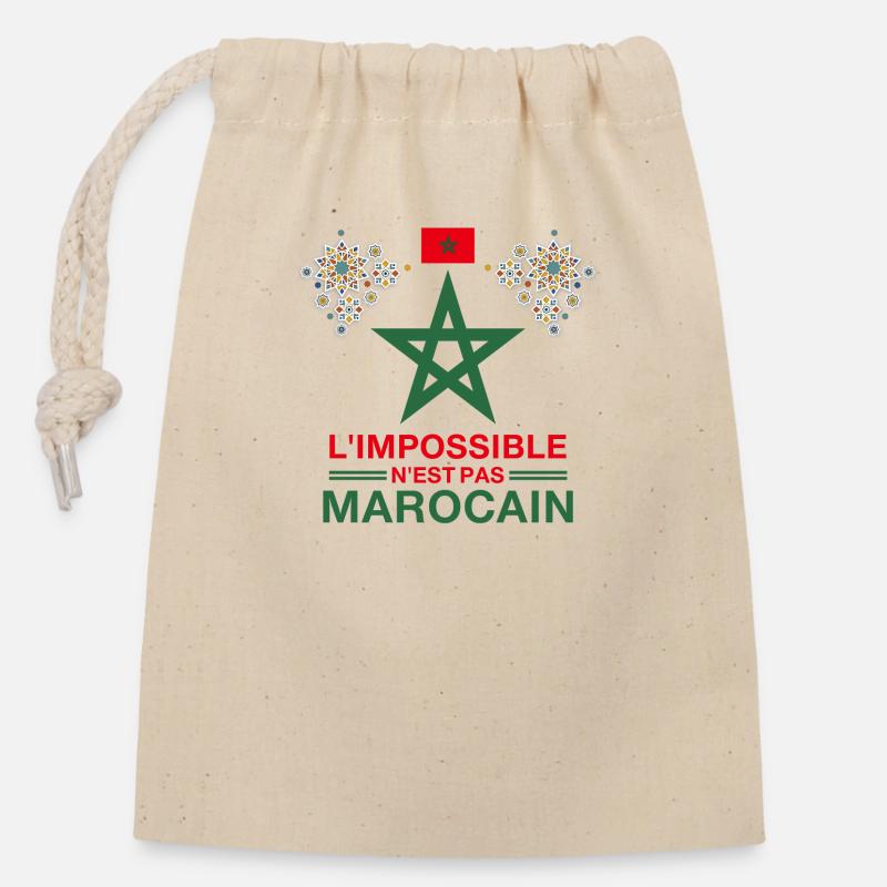 Maroc - L'impossible n'est pas marocain - Sac cadeau en coton avec cordon (14 x 20 cm) - nature
