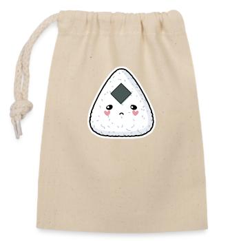 Cute sad onigiri - Closable cotton gift bag (14x20cm) - nature - Front