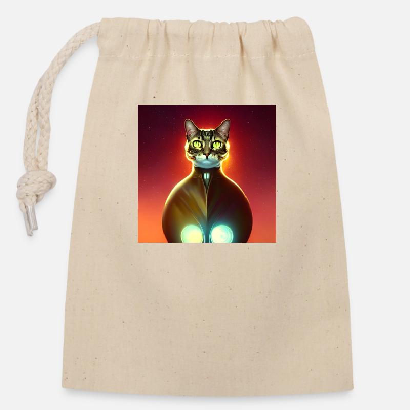 Le chat de l’univers - Sac cadeau en coton avec cordon (14 x 20 cm) - nature