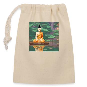 Art de statue de Bouddha de bande dessinée - Sac cadeau en coton avec cordon (14 x 20 cm) - nature - Devant