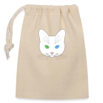 Chat tête blanc yeux vert bleu - Sac cadeau en coton avec cordon (14 x 20 cm) - nature - Devant