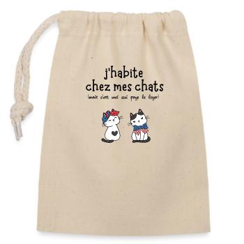 j'habite chez mes chats humour - Sac cadeau en coton avec cordon (14 x 20 cm) - nature - Devant