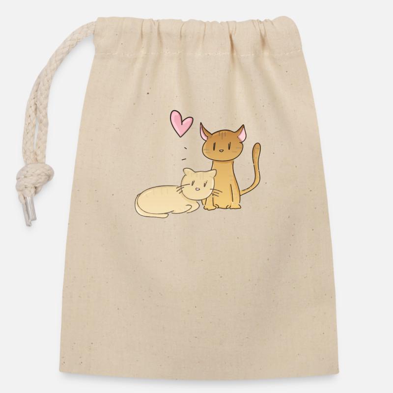 Tiere Katzen Katze Liebe Herz Pärchen - Verschließbarer Geschenkbeutel aus Baumwolle (14x20cm) - Natur