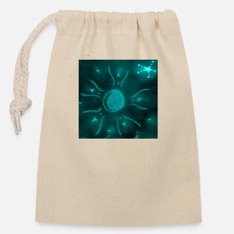 LUNE ÉTOILÉE BLEUE - Sac cadeau en coton avec cordon (14 x 20 cm) - nature