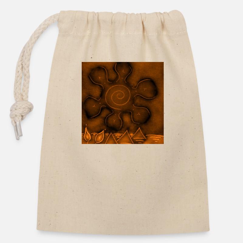 SOLEIL SUR PYRAMIDES ORANGES - Sac cadeau en coton avec cordon (14 x 20 cm) - nature
