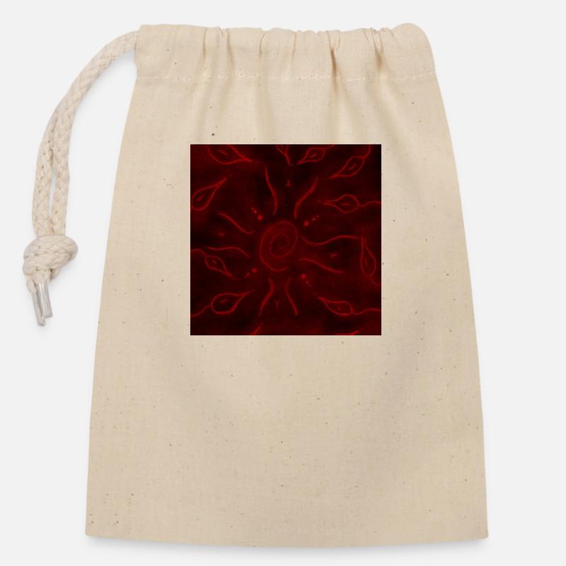 SOLEIL ET FLEURS ROUGES - Sac cadeau en coton avec cordon (14 x 20 cm) - nature