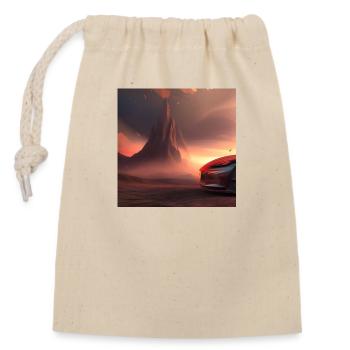 Voiture devant montagne - Sac cadeau en coton avec cordon (14 x 20 cm) - nature - Devant