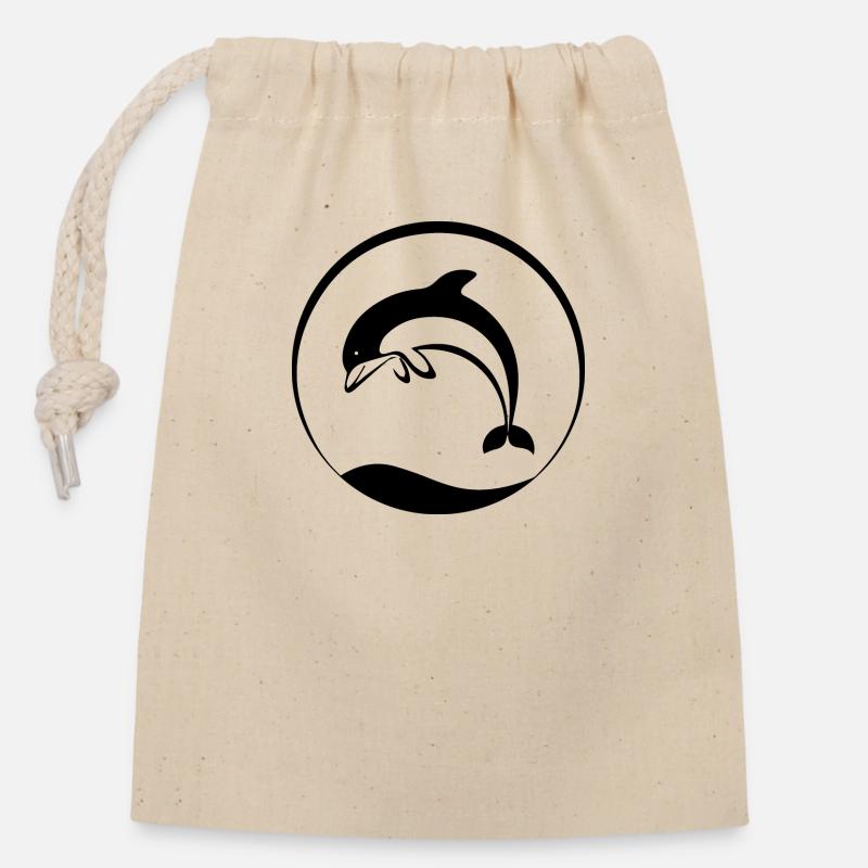 Dolphin - Closable cotton gift bag (14x20cm) - nature