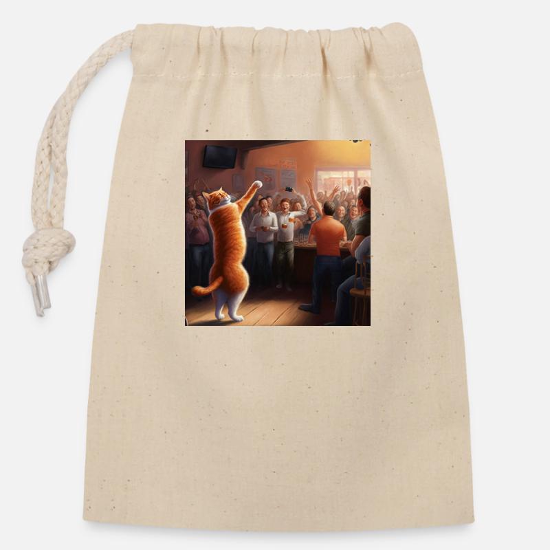Chat orange dansant - Sac cadeau en coton avec cordon (14 x 20 cm) - nature