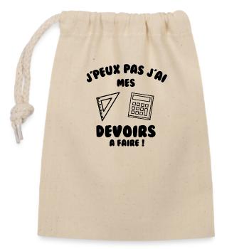 J’peux pas j’ai mes devoirs à faire - Sac cadeau en coton avec cordon (14 x 20 cm) - nature - Devant