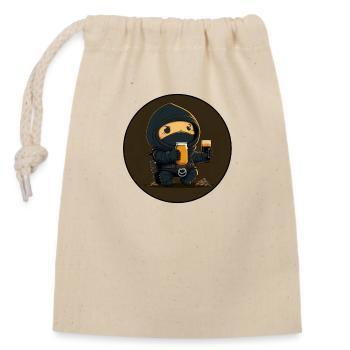A friendly Ninja with beer v3 - Closable cotton gift bag (14x20cm) - nature - Front