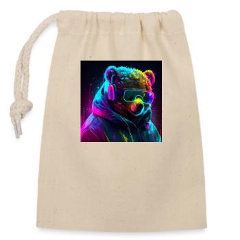 Ours de jeu cool - Sac cadeau en coton avec cordon (14 x 20 cm) - nature - Devant