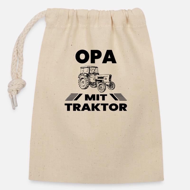 Traktor - Verschließbarer Geschenkbeutel aus Baumwolle (14x20cm) - Natur