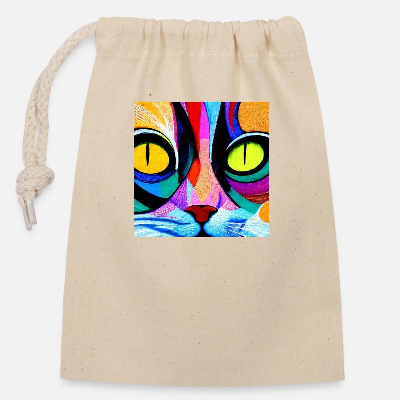 Chat coloré en gros plan, abstrait - Sac cadeau en coton avec cordon (14 x 20 cm) - nature