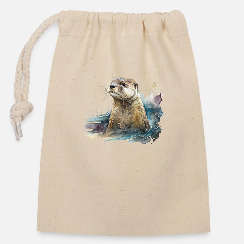 Loutre - Sac cadeau en coton avec cordon (14 x 20 cm) - nature