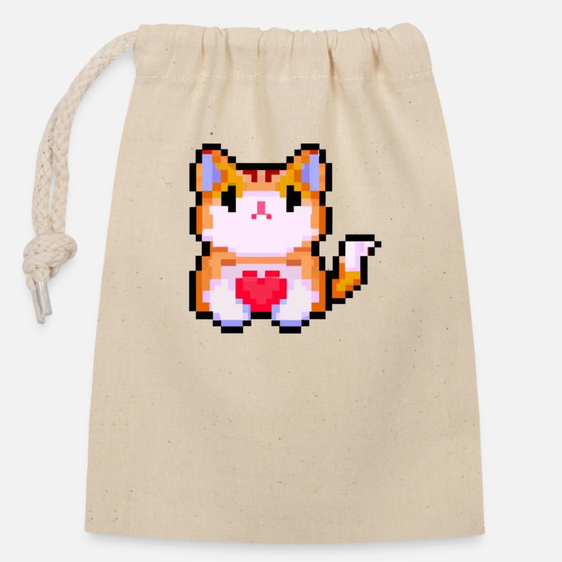 Pixelart Cat with Heart - Verschließbarer Geschenkbeutel aus Baumwolle (14x20cm) - Natur