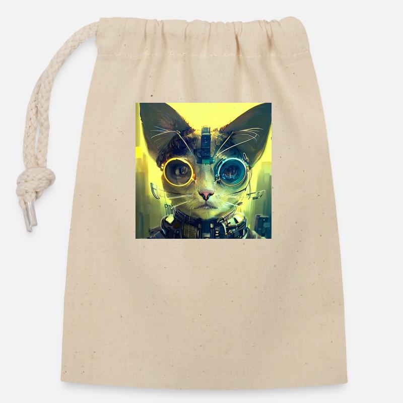 Futuristic cat - Closable cotton gift bag (14x20cm) - nature