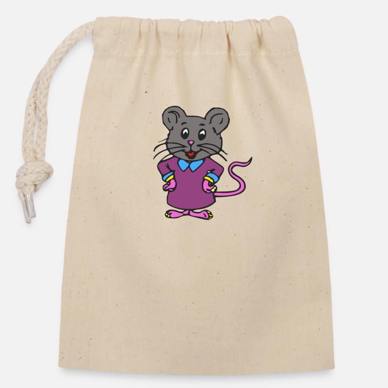 Mili the little mouse - Closable cotton gift bag (14x20cm) - nature