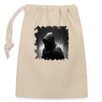 Guardian in dystopia at night with hood - Closable cotton gift bag (14x20cm) - nature - Front