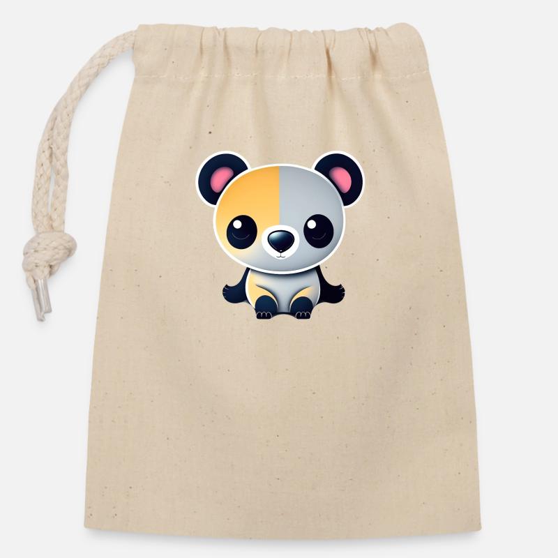 Bébé panda - Sac cadeau en coton avec cordon (14 x 20 cm) - nature