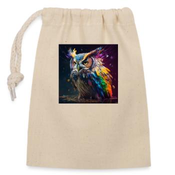 Colored owl, unique design - Closable cotton gift bag (14x20cm) - nature - Front