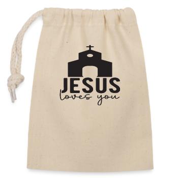 Jesus loves you - Closable cotton gift bag (14x20cm) - nature - Front