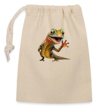 hello lezard - Sac cadeau en coton avec cordon (14 x 20 cm) - nature - Devant