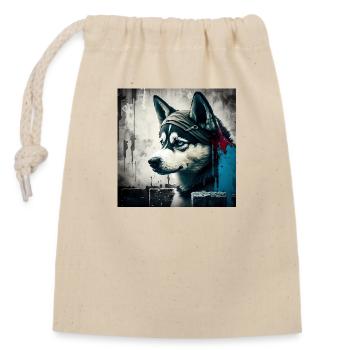 Husky mit blauen Augen - Verschließbarer Geschenkbeutel aus Baumwolle (14x20cm) - Natur - Vorne