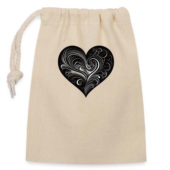 Coeur noir - Sac cadeau en coton avec cordon (14 x 20 cm) - nature - Devant