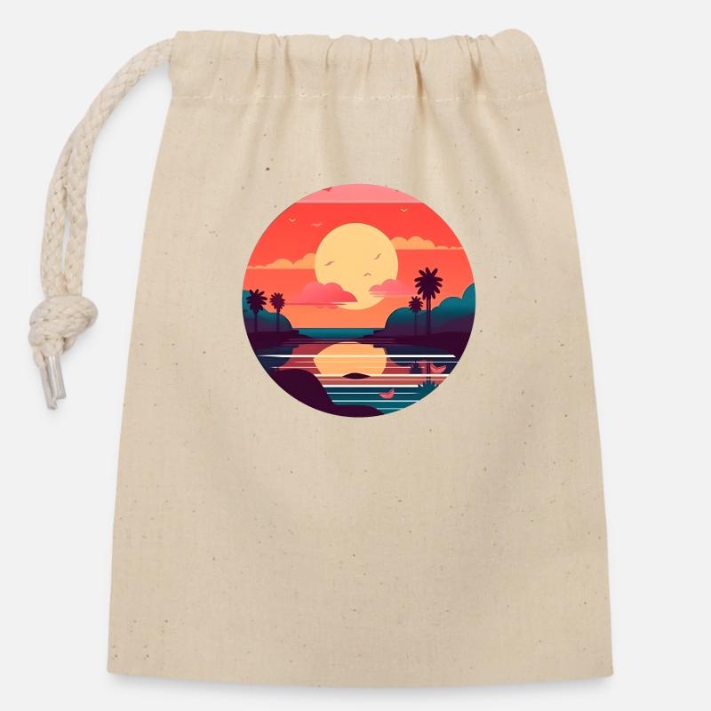 Souvenirs ensoleillés - Sac cadeau en coton avec cordon (14 x 20 cm) - nature