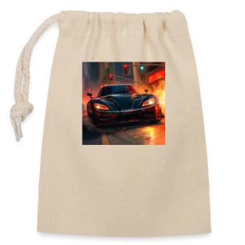 car with the headlights - Verschließbarer Geschenkbeutel aus Baumwolle (14x20cm) - Natur - Vorne