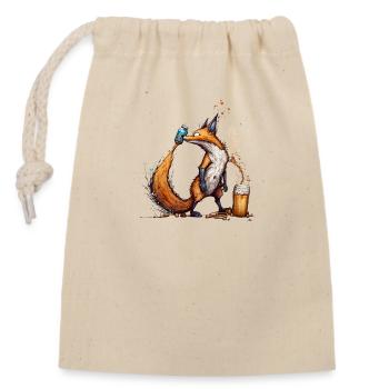 Cool fox plays with beer - Closable cotton gift bag (14x20cm) - nature - Front