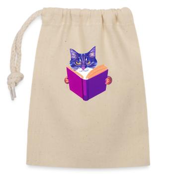 Bücher Katze Lesen Hauskatze Kater Buch Kätzchen - Verschließbarer Geschenkbeutel aus Baumwolle (14x20cm) - Natur - Vorne