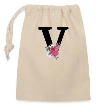 Lettre v floral - Sac cadeau en coton avec cordon (14 x 20 cm) - nature - Devant
