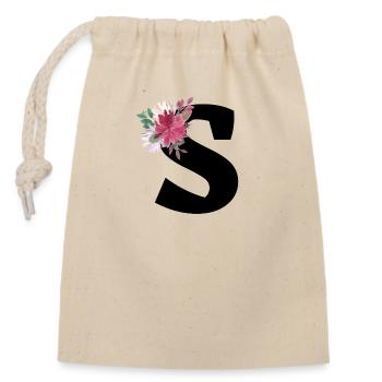 Floral letters - Closable cotton gift bag (14x20cm) - nature - Front