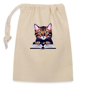 Katze Lesen Hauskatze Bücher Kater Buch Kätzchen - Verschließbarer Geschenkbeutel aus Baumwolle (14x20cm) - Natur - Vorne