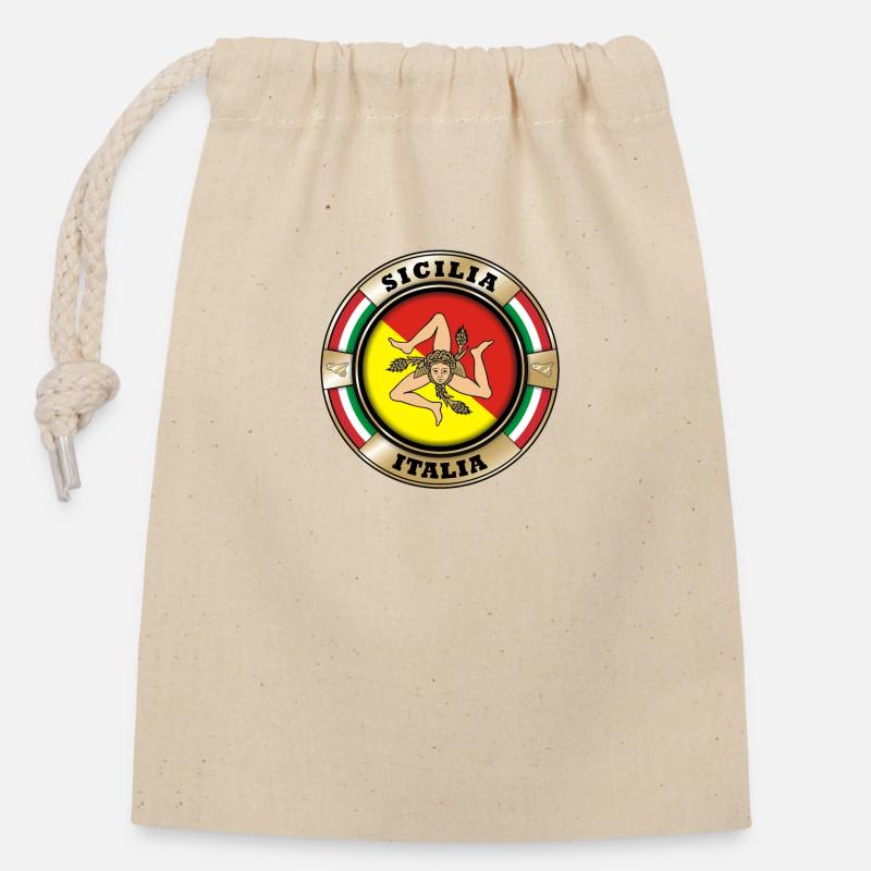 Emblème de la Sicile - Sac cadeau en coton avec cordon (14 x 20 cm) - nature