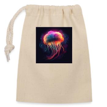 Neon jellyfish swims in the sea - Closable cotton gift bag (14x20cm) - nature - Front