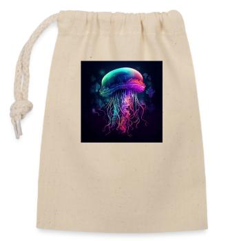 Neon jellyfish swims in the sea - Closable cotton gift bag (14x20cm) - nature - Front