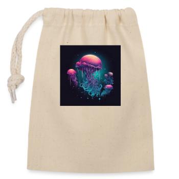 Neon jellyfish swims in the sea - Closable cotton gift bag (14x20cm) - nature - Front
