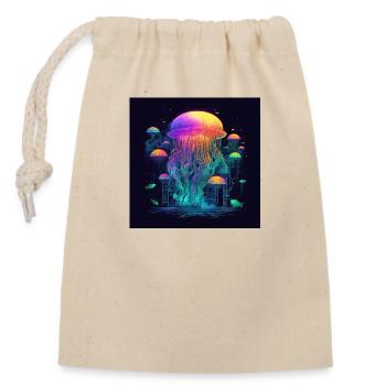Neon jellyfish swims in the sea - Closable cotton gift bag (14x20cm) - nature - Front