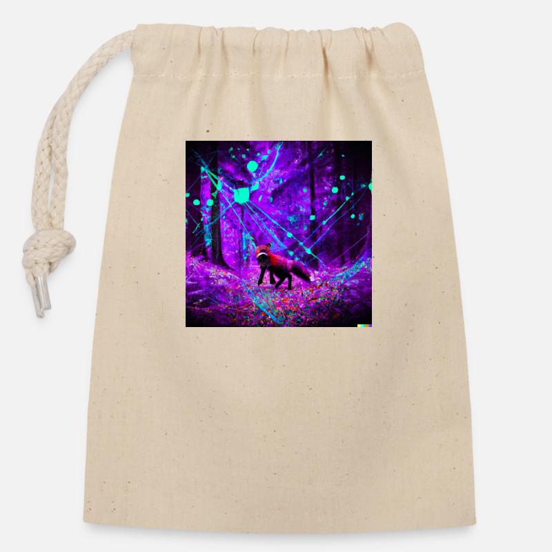 Forêt Psy - Sac cadeau en coton avec cordon (14 x 20 cm) - nature