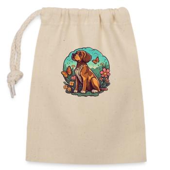 Playful Dog Motif: Adorable design. - Closable cotton gift bag (14x20cm) - nature - Front