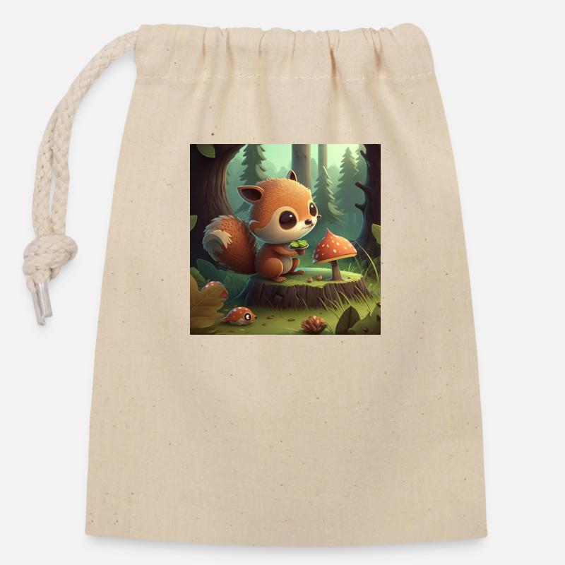 Cute squirrel eats in nature - Closable cotton gift bag (14x20cm) - nature