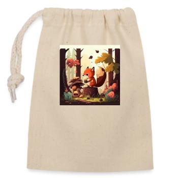 L’écureuil mange des noix dans la forêt - Sac cadeau en coton avec cordon (14 x 20 cm) - nature - Devant