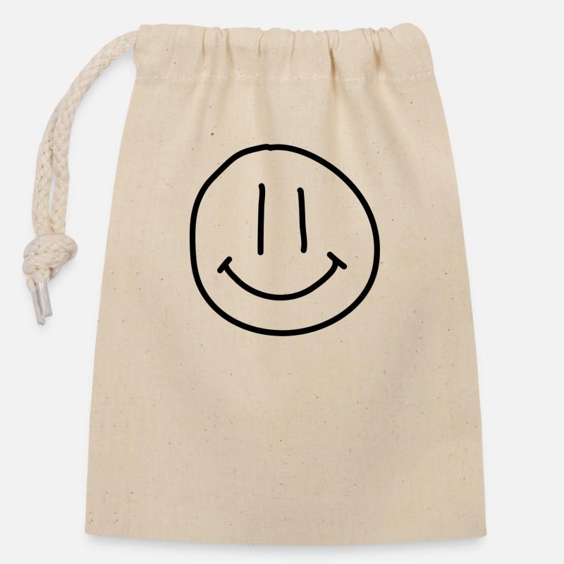 SMILE - Closable cotton gift bag (14x20cm) - nature
