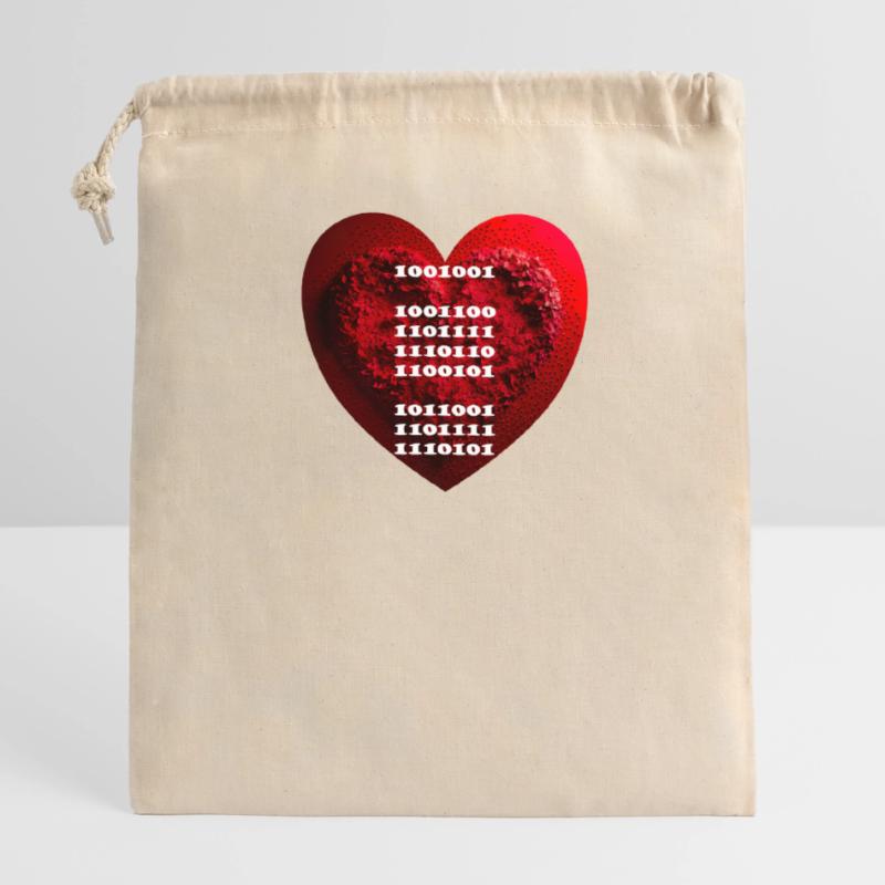 Encrypted declaration of love in binary code Closable cotton gift bag (14x20cm)