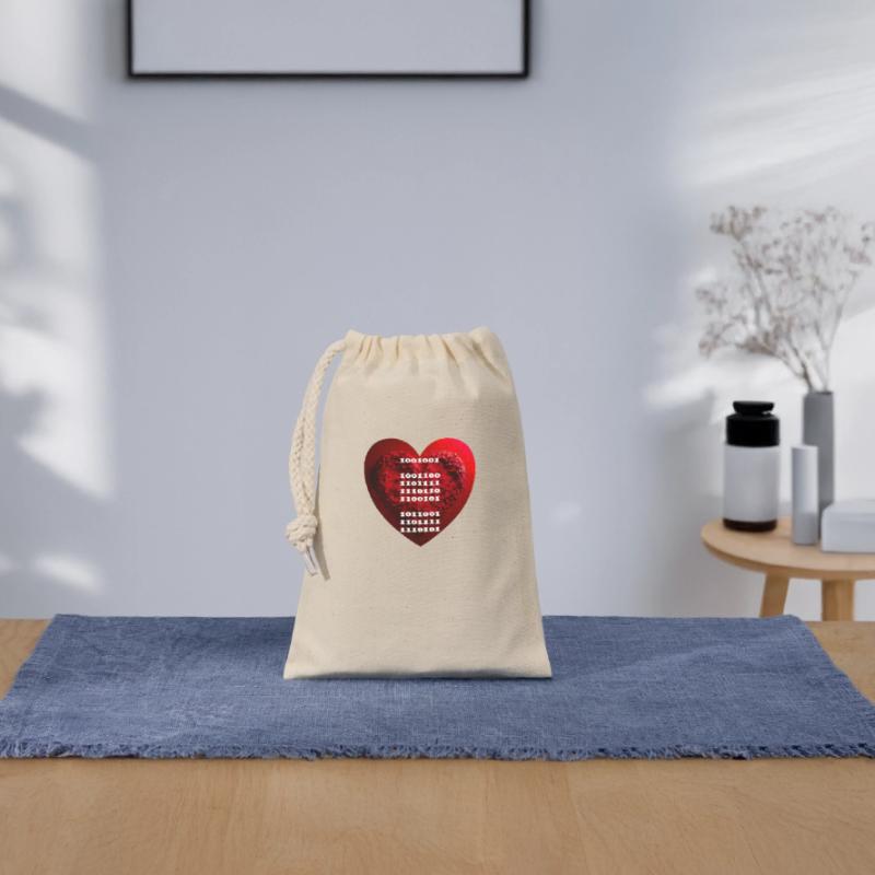 Encrypted declaration of love in binary code Closable cotton gift bag (14x20cm)